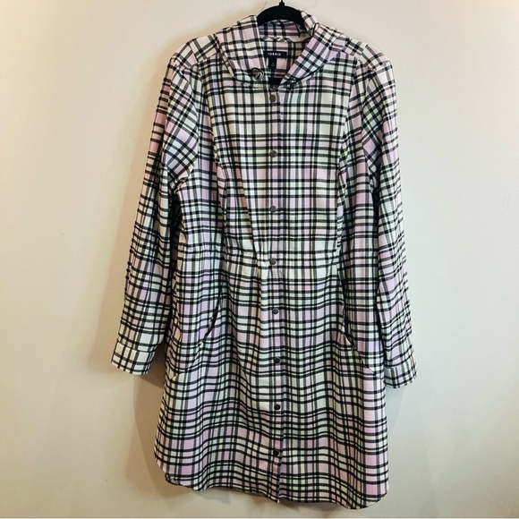 TORRID Sz 1 Flannel Plaid Hooded Drawstring at Waist Snap Buttons Anorak Shacket - Picture 4 of 16